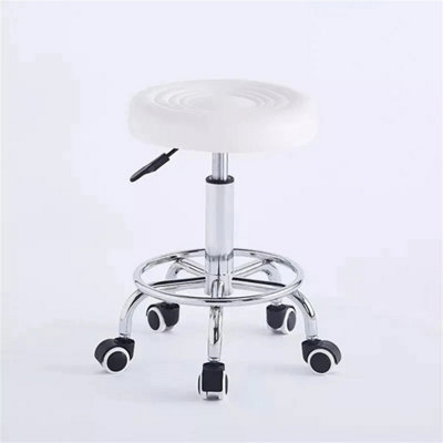 White Without Back Adjustable Bar Stools Gas Lift Swivel Home Breakfast Counter Chair Faux Leather from B&Q