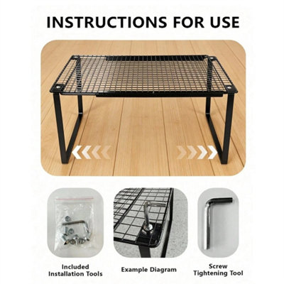  - 2X Metal Extendable Wardrobe Closet Shelf Stackable Organizer Shelf Rack Cabinet-Black