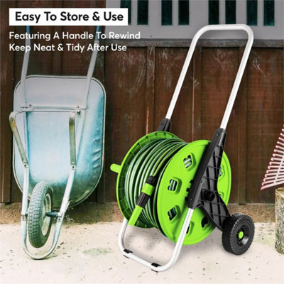 50M Garden Hose Reel Cart Trolley Portable Water Pipe Free Standing Adjustable from B&Q