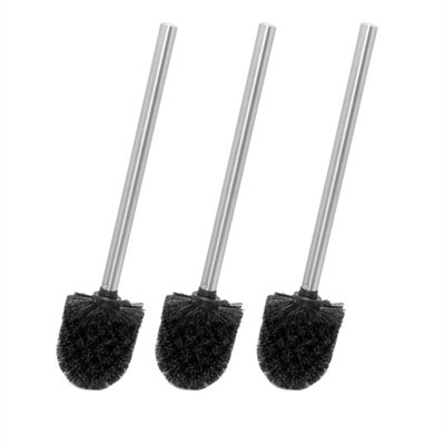  - Toilet Brush Set 3 Pack Black Heads Dense Bristles Stainless Steel Handles