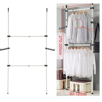 Telescopic Clothes Rail Wardrobe Organizer Hanging Rail Heavy Duty Garment Rack