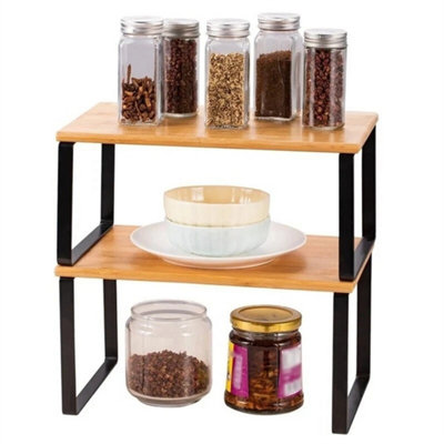 Set Of 2 Bamboo Kitchen Counter Cupboard Shelf Organiser Shelves Spice Rack from B&Q