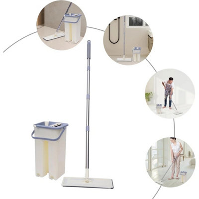  - Dry Mop And Bucket Set Flat Squeeze Floor Mop And 10Pads
