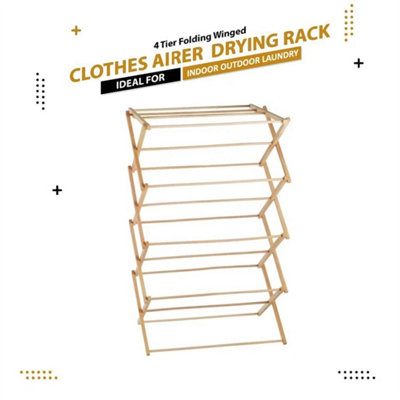 4 Tier Classic Bamboo Wooden Vintage Tradition Folding Clothes Airer Horse Rack from B&Q