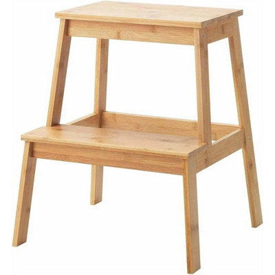 Bamboo 2 Step Stool Sturdy Wooden Ladders Home Shop Bar Kitchen Ladder Non-Slip from B&Q