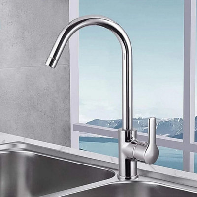  - Kitchen Sink Mixer Taps Swivel Spout Single Lever Tap Mono Chrome Faucet Modern