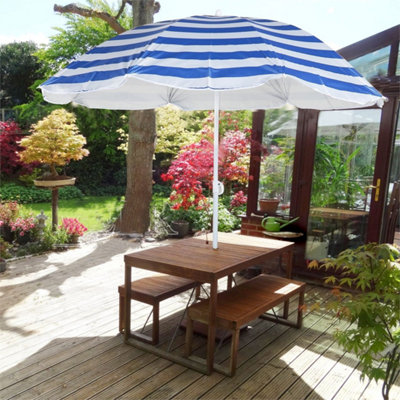 Garden Beach Patio Tilt Umbrella Parasol Sun Shade Upf Uv Protection Tilting-Blue Striped from B&Q