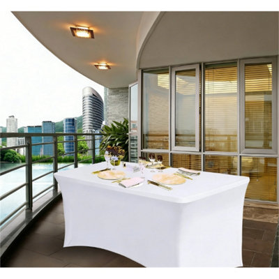  - White 6Ft Elastic Spandex Table Cover For Standard Folding Tables Party Buffet Cloth