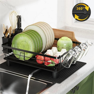 Black Dish Drainer  Drip Tray Kitchen Sink Cutlery Draining Holder Plate Rack from B&Q