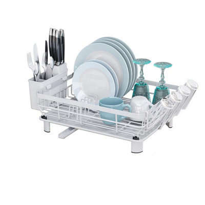 White  Dish Drainer Drip Tray Kitchen Sink Cutlery Draining Holder Plate Rack from B&Q
