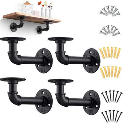 4X Pipe Shelf Brackets Industrial Iron Rustic Wall Floating Shelves Storage Unit from B&Q