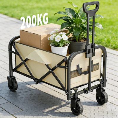 Beige 200Kg Foldable Heavy Duty Garden Camping Beach Cart Festival Trolley Cart Wagon from B&Q