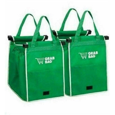 2X Strong Reusable Supermarket Shopping Trolley Bags Foldable Grocery Grab Bags from B&Q