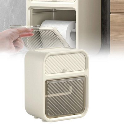  - Bathroom Toilet Roll Holder Wall Mounted Tissue Paper Dispenser Box Double Layer