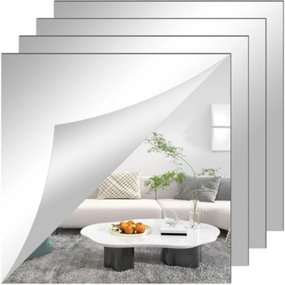  - 4Pcs Glass Mirror Tiles Wall Sticker Square Self Adhesive Stick On Diy Home Set