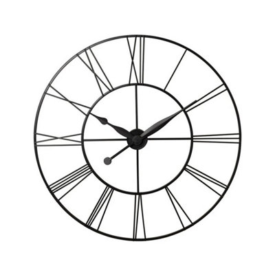  - 60Cm/24Inch Skeleton Metal Roman Wall Clock Big Numerals Giant Open Round Face