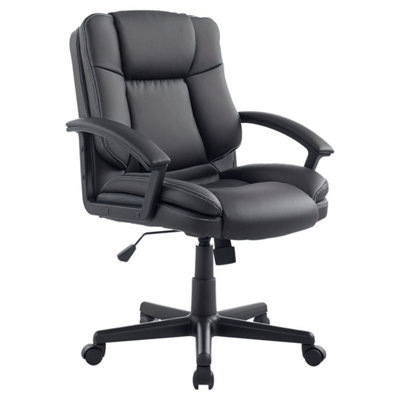  - Black Mid Back Pu Leather Swivel Office Chair With Arms