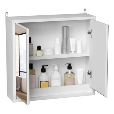  - White Wall Mount Bathroom Mirror Cabinet With Storage Shelf