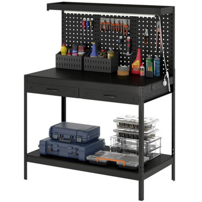 B&Q 110Cm Heavy Duty Workbench With Pegboard & Led Light, 272Kg Max Load