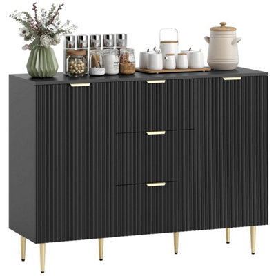  - Black Sideboard Buffet Cabinet With 3 Drawers & Adjustable Shelves