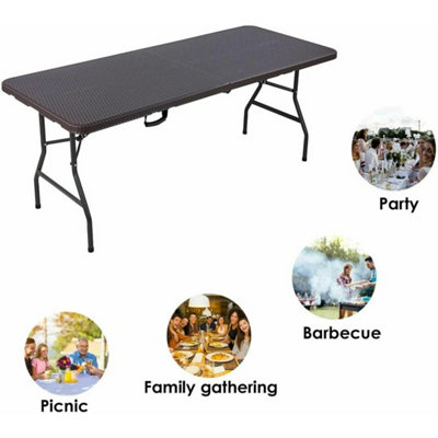  - Outdoor Rattan Effect Foldable Table Portable Picnic Table  1X Table