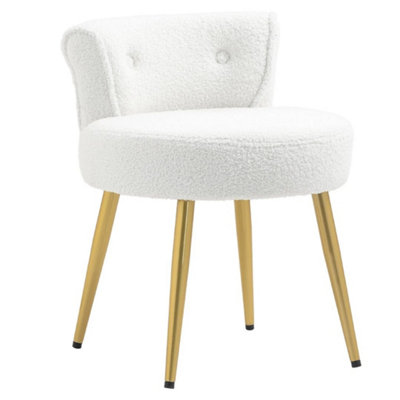  - Teddy Dressing Table Stool Upholstered Makeup Chair Vanity Scroll Backrest Seat White