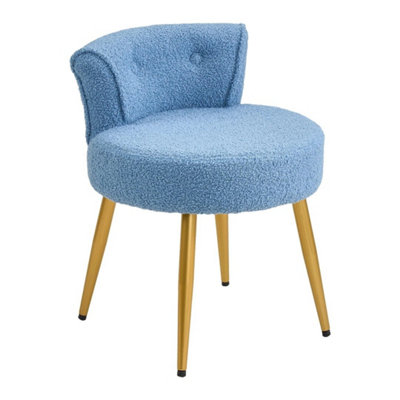  - Teddy Dressing Table Stool Upholstered Makeup Chair Vanity Scroll Backrest Seat Blue