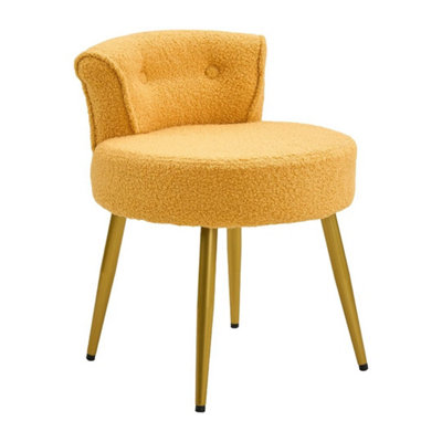  - Teddy Dressing Table Stool Upholstered Makeup Chair Vanity Scroll Backrest Seat Yellow