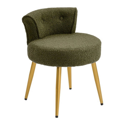  - Teddy Dressing Table Stool Upholstered Makeup Chair Vanity Scroll Backrest Seat Green