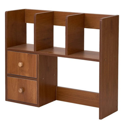  - Walnut Wood Colour60CmBasic Creative Wooden Desktop Bookshelf Organizer Office Desk Storage Shelf Tidy Rack