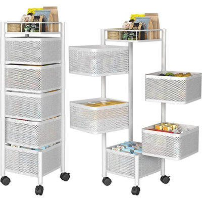  - 6 Tier Kitchen Rotating Storage Trolley Cart Utility Vegetable Mobile Shelf Rack