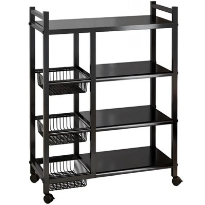  - 4 Tier Kitchen Basket Storage Trolley Rack Fruit Vegetable Organiser Shelf Cart