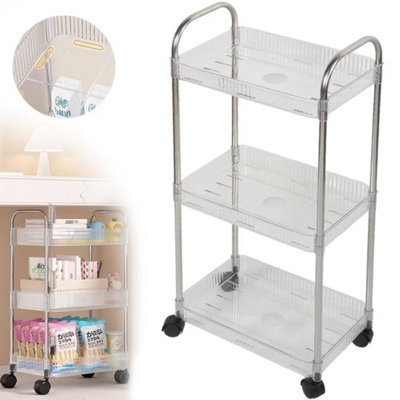  - 3 Tier Storage Trolley On Wheels Acrylic Shelf Cart Bathroom Rolling Rack