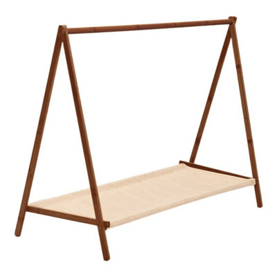  - Oak Color Heavy Duty Wooden Clothes Rail Rack Garment Hanging Stand Ladder Shelf Wardrobe