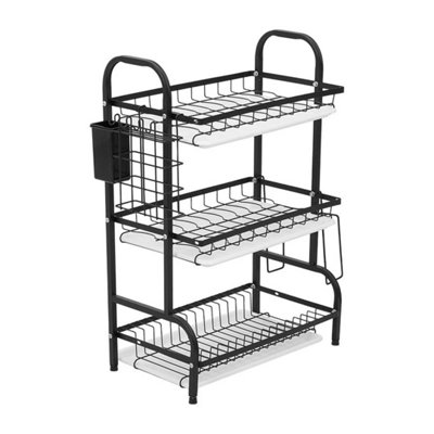  - 3 Tiers Large Dish Drainer Plate Rack Dryer  Cutlery Holder With Drip Tray