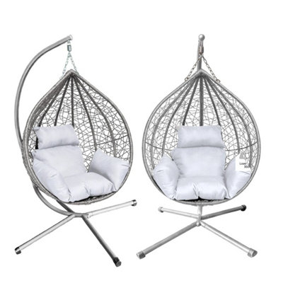  - Garden Hanging Egg Chair With Stand Rattan Swing Seat Garden Balcony Heavy Duty