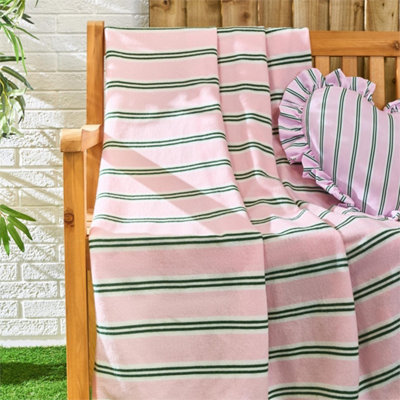  - Pink/green Stripes Print Throw Soft Blanket Polar Fleece Lightweight Bedspread 120 X 150 Cm