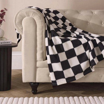  - Checkerboard Throw Soft Blanket Polar Fleece Lightweight Bedspread