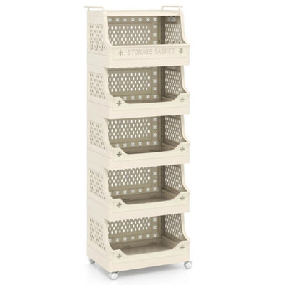  - 6 Tier Rolling Laundry Basket Stackable Plastic Storage Cart With Wheels