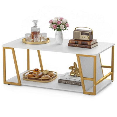  - 2-Tier Industrial Coffee Table W/ Shelf