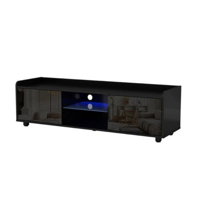  - Black 140Cm Tv Stand Rgb Led Glass Door
