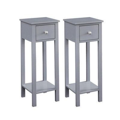  - Grey Modern Set Of 2 Bedside Tables W/open Shelf And Drawer For Bedroom