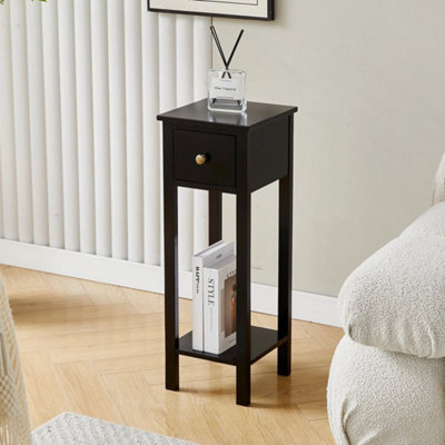  - Black Modern Set Of 2 Bedside Tables W/open Shelf And Drawer For Bedroom