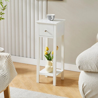  - White Modern Set Of 2 Bedside Tables W/open Shelf And Drawer For Bedroom