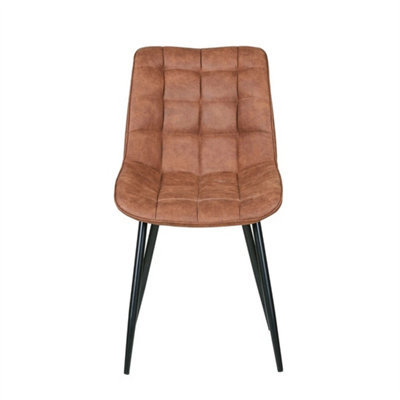  - Tan 2Pcs Faux Matte Suede Leather Dining Chairs W/padded Seat And Metal Legs Alba