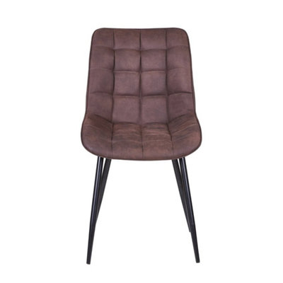  - Brown 2Pcs Faux Matte Suede Leather Dining Chairs W/padded Seat And Metal Legs Alba
