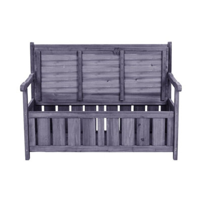  - Outdoor Wooden Bench Storage Seat 125L Under-Seat Storage Box 2-In-1 Furniture Grey