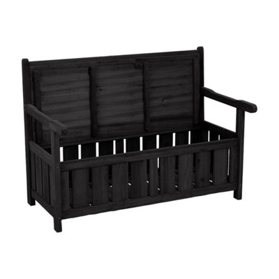  - Outdoor Wooden Bench Storage Seat 125L Under-Seat Storage Box 2-In-1 Furniture Black