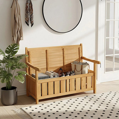  - Outdoor Wooden Bench Storage Seat 125L Under-Seat Storage Box 2-In-1 Furniture Wood