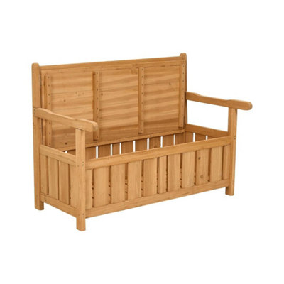  - Outdoor Wooden Bench Storage Seat 125L Trunk Patio Furniture For Cushions Tools Wood